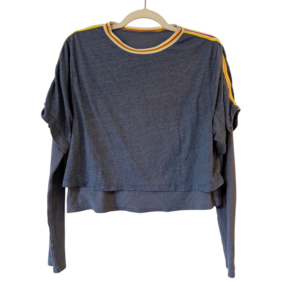 Free People Movement Top Size XS Blue Layered Racing Stripe Long Sleeve